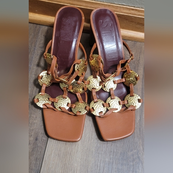 Staud Pucky Leather Sandals In Brown Size 39 - Picture 1 of 13